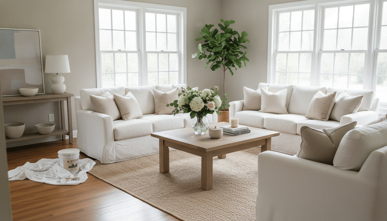 Staged living room prep, part of the cost to sell a house in Virginia