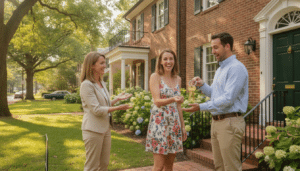 Couple buying a house in Richmond receiving keys